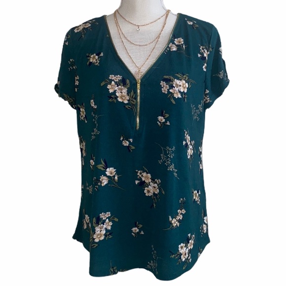 mine Tops - MINE Floral Hunter Green Blouse